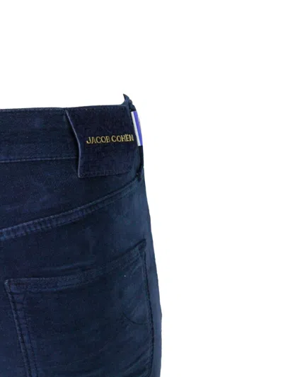 Jacob Cohen Kimberly Cigarette Cut Trousers In Soft Smooth Stretch Velvet With 5 Pockets With Zip And Button Clo In Blue