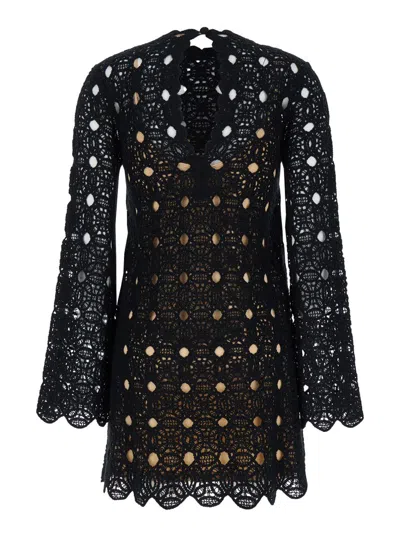 Twinset Black Short Dress With Bell Sleeves In Wool Blend Woman In Black
