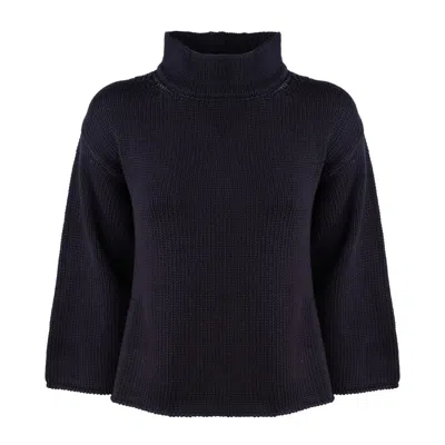 Baserange Base Blue Extra Fine Merino Wool Mock Neck Sweater In Blue