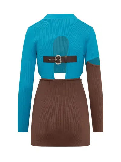 Andersson Bell Zweifarbiges Minikleid Aus Rippstrick Mit Verzierung Und Cut-outs In Brown