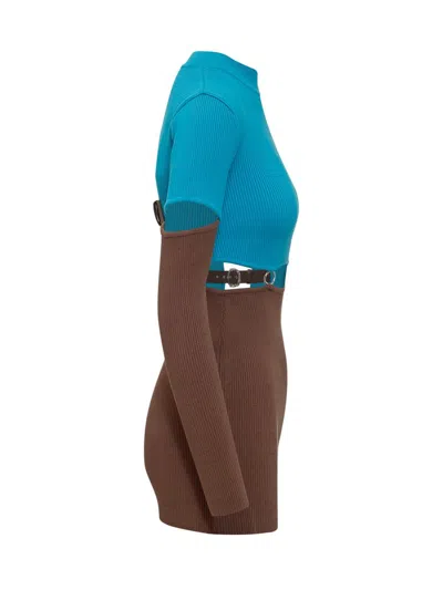 Andersson Bell Zweifarbiges Minikleid Aus Rippstrick Mit Verzierung Und Cut-outs In Brown