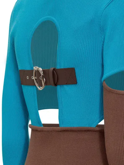 Andersson Bell Zweifarbiges Minikleid Aus Rippstrick Mit Verzierung Und Cut-outs In Brown