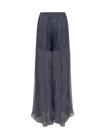Rochas Metallic-threading Flared Trousers In Blue