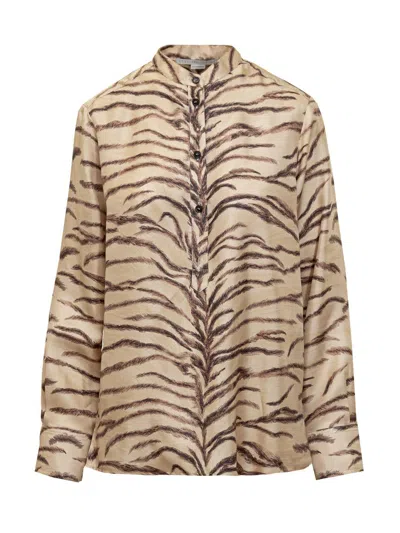 Stella Mccartney Tiger-print Silk Pajama Shirt In Beige