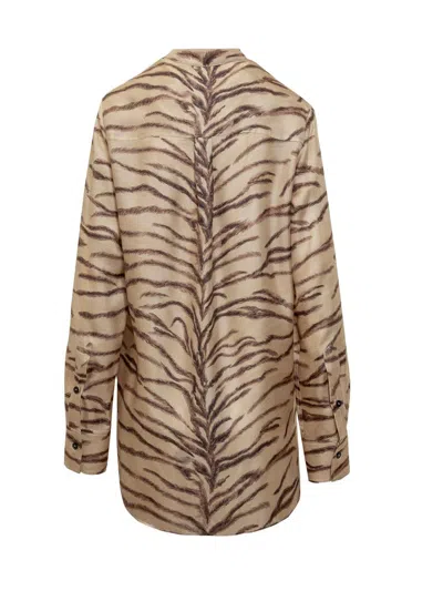 Stella Mccartney Tiger-print Silk Pajama Shirt In Beige
