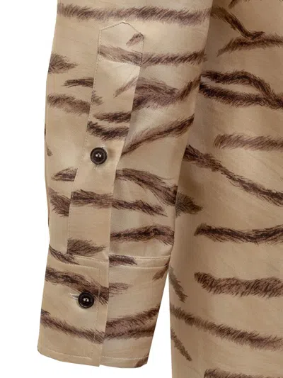 Stella Mccartney Tiger-print Silk Pajama Shirt In Beige