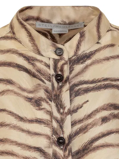 Stella Mccartney Tiger-print Silk Pajama Shirt In Beige