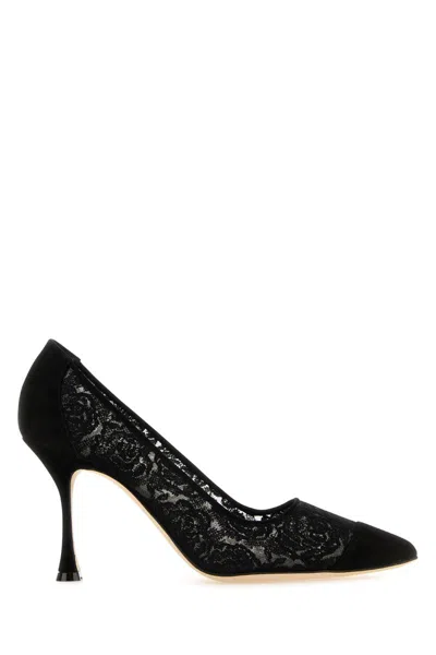 Manolo Blahnik Sololaria Pointed Lace Pumps In Blckywov