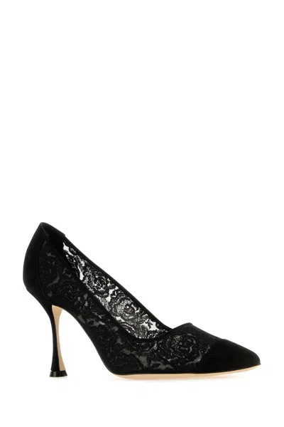 Manolo Blahnik Sololaria Pointed Lace Pumps In Blckywov