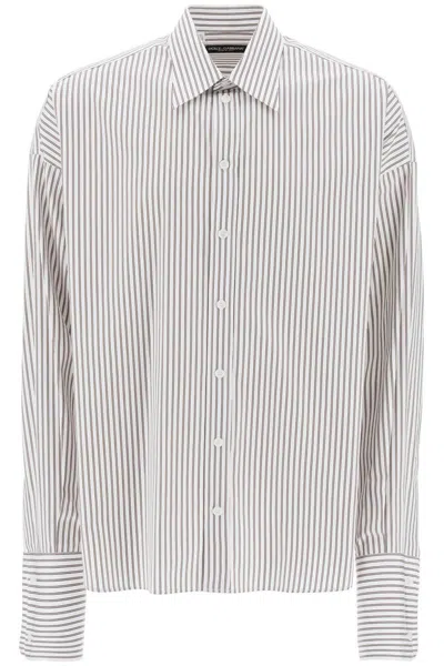 Dolce & Gabbana 'oversized Striped Poplin Shirt In White