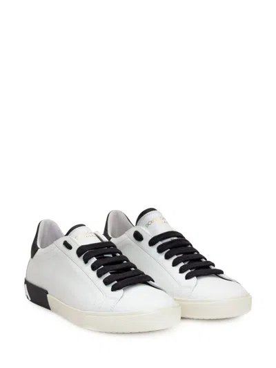Dolce & Gabbana Portofino Leather Sneakers With Rubberized Logo Shoes In White