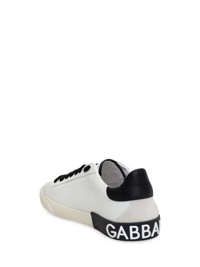 Dolce & Gabbana Portofino Leather Sneakers With Rubberized Logo Shoes In White