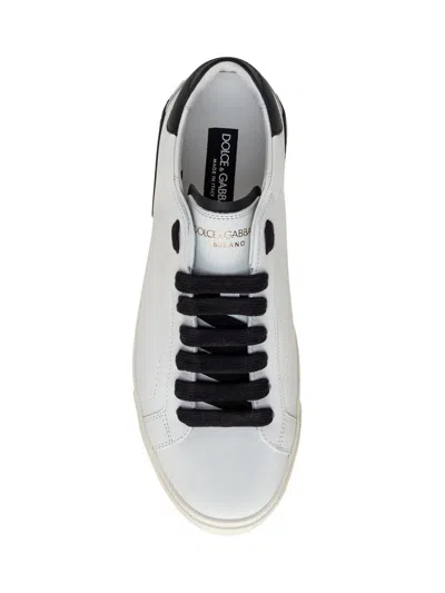 Dolce & Gabbana Portofino Leather Sneakers With Rubberized Logo Shoes In White