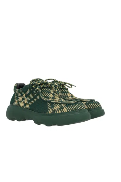 Burberry Embroidered Fabric Creeper Lace-up Shoes In Green