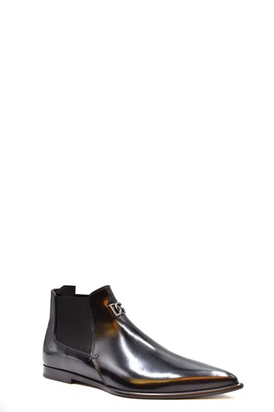 Dolce & Gabbana Side Panel Pointed Toe Ankle Boot In Black