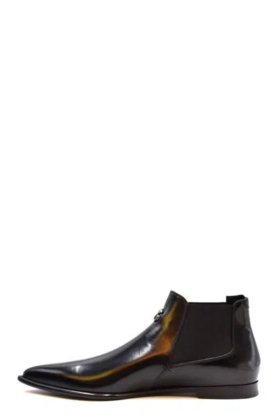 Dolce & Gabbana Side Panel Pointed Toe Ankle Boot In Black