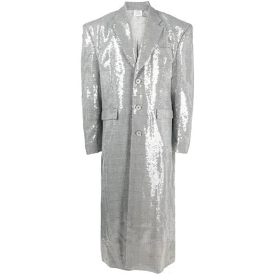 Vetements Sequin-embellished Checked Coat In Black/white