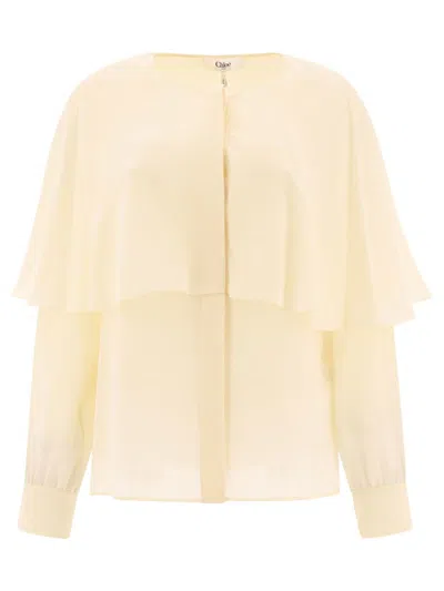 Chloé Long-sleeved Cape Blouse In Silk Georgette In White