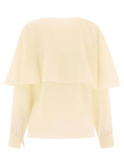 Chloé Long-sleeved Cape Blouse In Silk Georgette In White