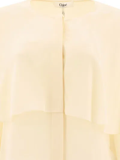 Chloé Long-sleeved Cape Blouse In Silk Georgette In White