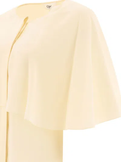 Chloé Long-sleeved Cape Blouse In Silk Georgette In White