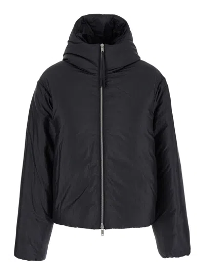 Jil Sander Boxy Fit Down Jacket W/hood In Black