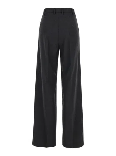 Plain Grey High Waist Pants With Check Motif In Fabric Woman In Grey