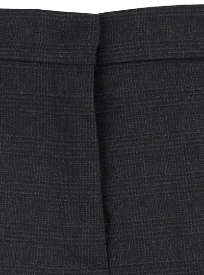 Plain Grey High Waist Pants With Check Motif In Fabric Woman In Grey