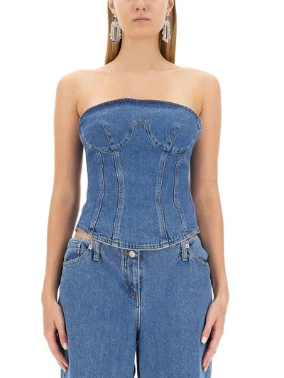 Magda Butrym Structured Denim Corset Top With Gathered Back In Blue