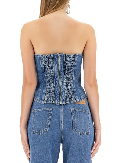 Magda Butrym Structured Denim Corset Top With Gathered Back In Blue