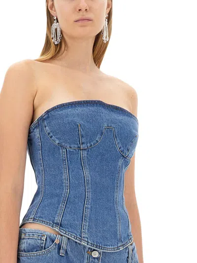Magda Butrym Structured Denim Corset Top With Gathered Back In Blue