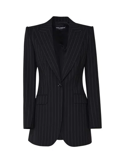 Dolce & Gabbana Pinstriped Single Button Blazer In Black Striped