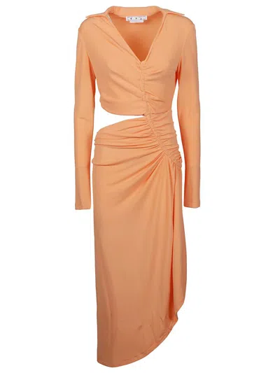 Off-white Vi-crepe Draped Midi Dress In Yellow