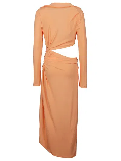 Off-white Vi-crepe Draped Midi Dress In Yellow