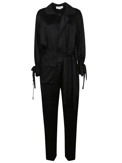 Victoria Beckham Satin Blouse With Belted Waist And Shawl Collar In Black