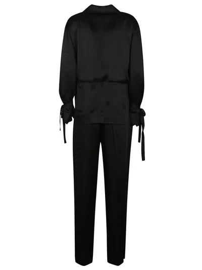 Victoria Beckham Satin Blouse With Belted Waist And Shawl Collar In Black