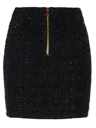 Balmain Black Pencil Mini Skirt With Jewel Buttons In Tweed Woman In Black