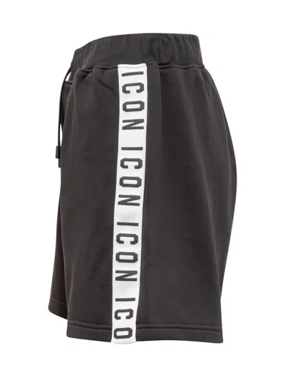 Dsquared2 Black Icon-stripe Drawstring Shorts In Black