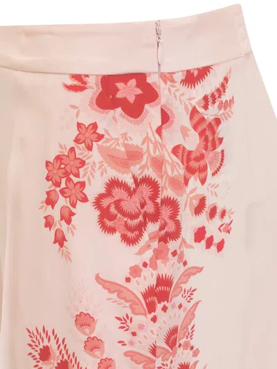 Etro Silk Trousers With Placed Flower Print In Pink