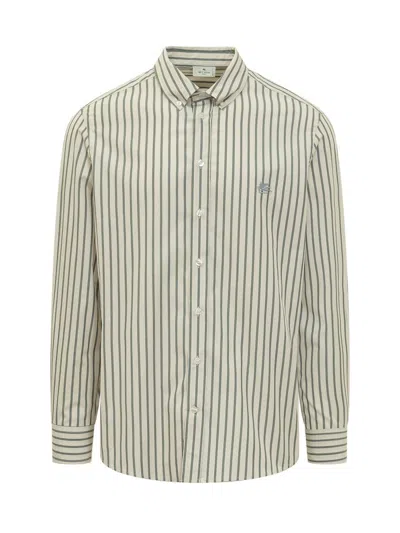 Etro Pegaso-motif Striped Shirt In Green