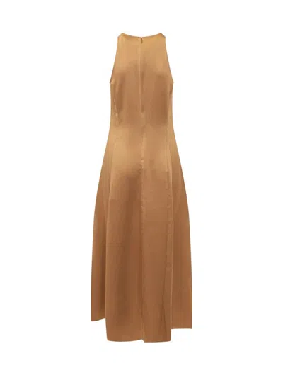 Loulou Studio Mina Sleeveless Silk Satin Midi Dress In Brown