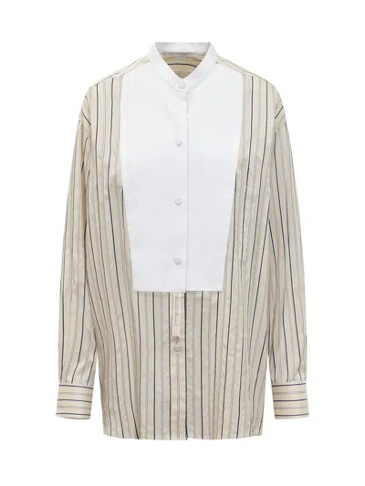 Stella Mccartney Maxi Shirt With Striped Pattern In Beige