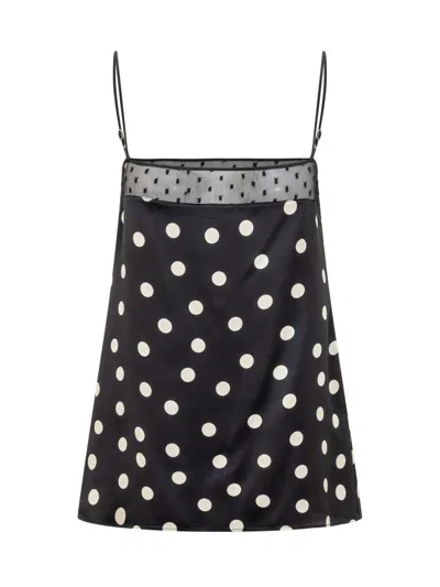Stella Mccartney Mesh Detail Polka Dot Spaghetti Strap Top In Black
