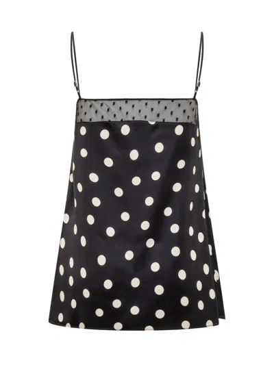 Stella Mccartney Mesh Detail Polka Dot Spaghetti Strap Top In Black