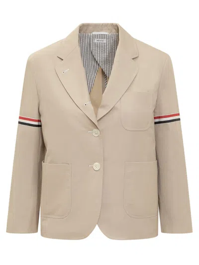 Thom Browne Cropped Sack Patch Pocket Sportcoat Blazer In Beige
