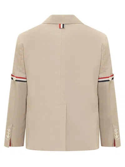 Thom Browne Cropped Sack Patch Pocket Sportcoat Blazer In Beige