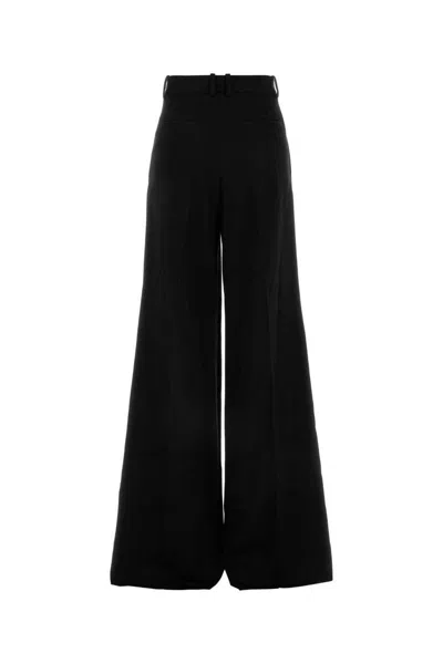 Saint Laurent Satin-trimmed Grain De Poudre Wool Wide-leg Pants In Black