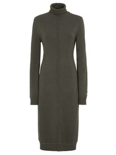 Fendi Cashmere High-neck Midi Dress In Green