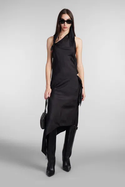 Courrèges Dress Woman In Black Silk In Black