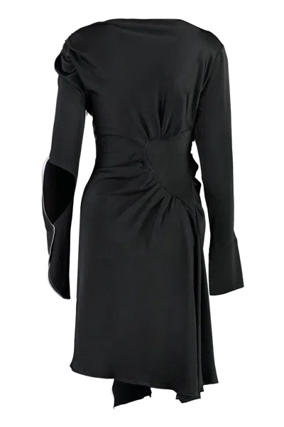 Victoria Beckham Two-tone Draped Crepe-satin Dress In Black